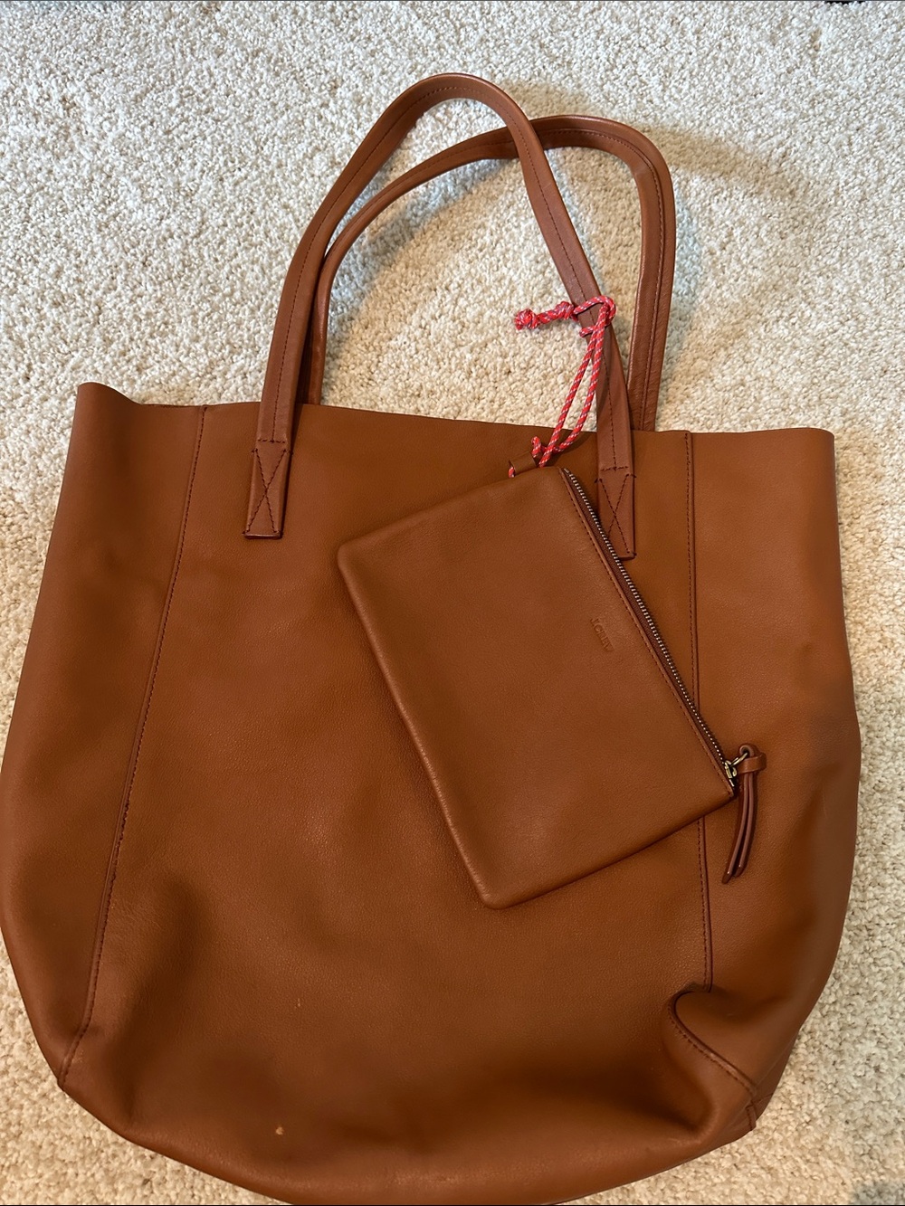 J. Crew Brown Leather Tote with Detachable Wrist Pouch